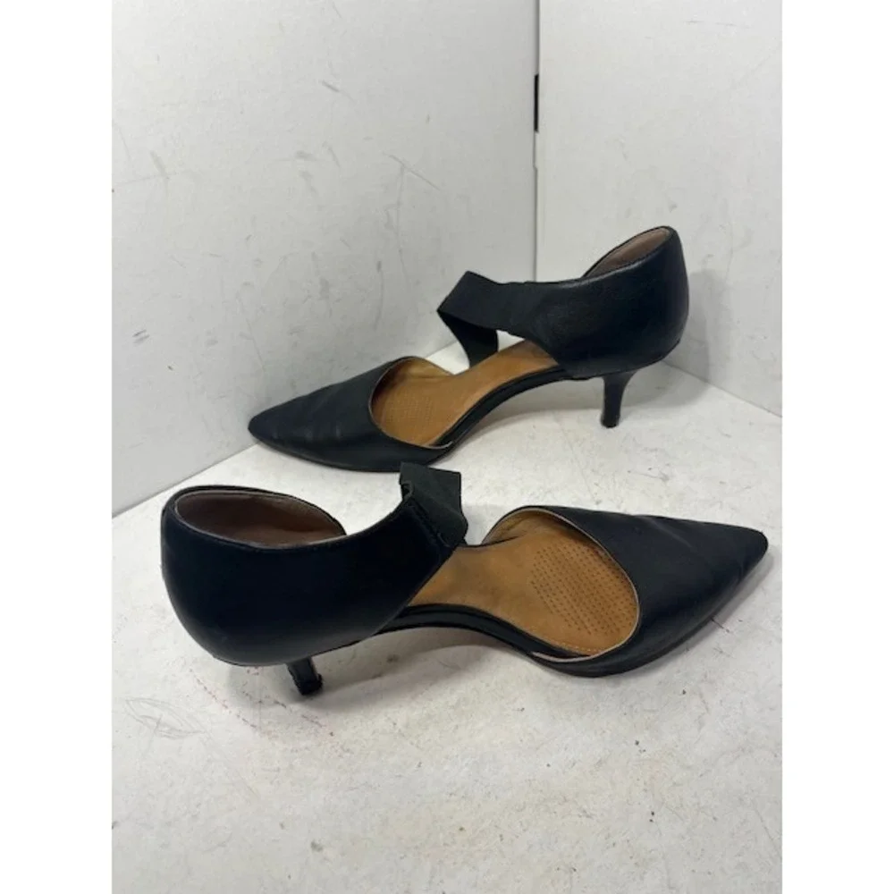 Corso Como Womens Black Leather dOrsay Elastic Strap Pointed Toe Kitten Heels 8M